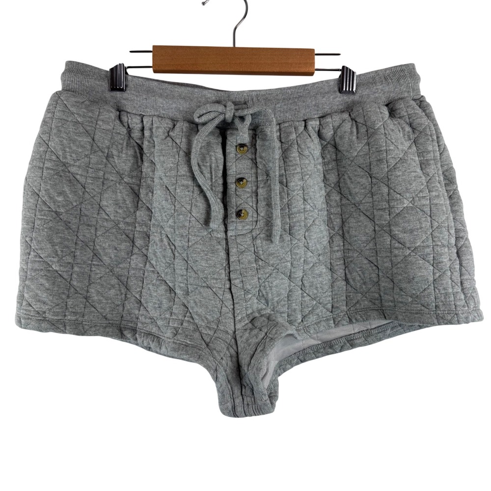 Anthropologie Lounge Shorts Women Medium Gray Quilted Henley Drawstring HighRise